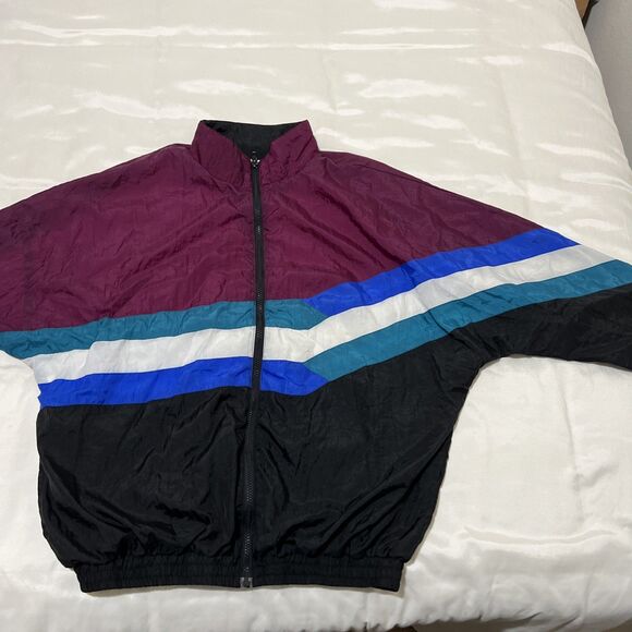 VTG 90S Jacket Mens L Windbreaker Colorblock Striped Full Zip Aviat Sportif - Picture 1 of 13